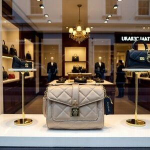 Womens Bebe Small Beige Quilted Flap Bag